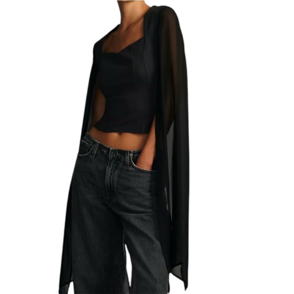 Anthropologie Dolan Left Coast Black Long Flair Sheer Sleeve Top